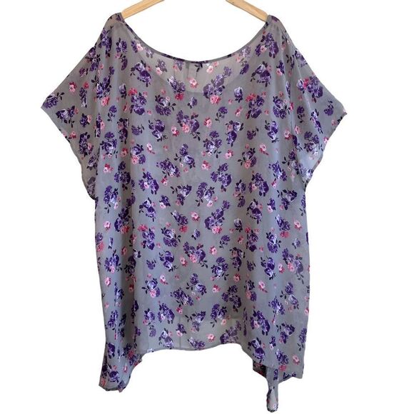 Torrid Fog & Floral Semi Sheer Purple Top - Picture 4 of 8